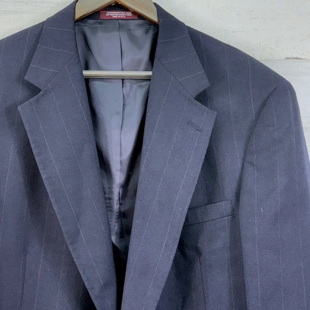 Evan-Picone Mens Navy Blue Pinstripe Pure Wool Blazer Sport Coat 46R Made in USA